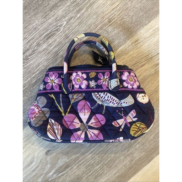 VERA BRADLEY MINI PURSE W/ HANDLES  PURPLE FLORAL NIGHTINGALE - Picture 2 of 7